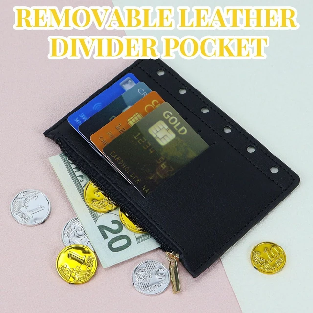 Alt view image 3 of 6 - Mini A7 Budget Planner Binder, 6-Ring Refillable Notebook Cover | Aesthetic black PU leather loose leaf organizer with zipper pocket & pen. Portable folder notebook for budgeting and planning