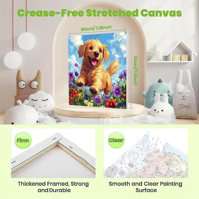 Alt view image 2 of 7 - Dog Paint by Numbers Kit for Kids with Frame - Cute Dog Paint by Number for Kids, Kid Painting by Number Kits Age 8-12 for Home Wall Decor 8X8inch (with Wooden Easel)