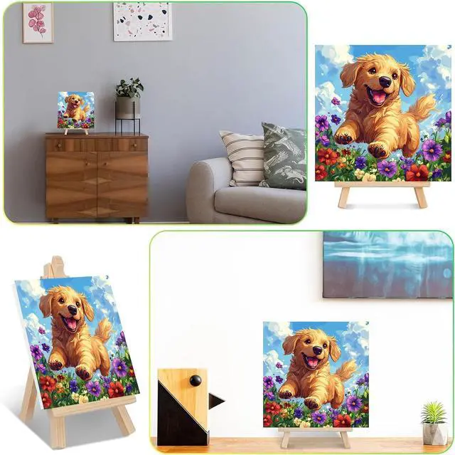 Alt view image 6 of 7 - Dog Paint by Numbers Kit for Kids with Frame - Cute Dog Paint by Number for Kids, Kid Painting by Number Kits Age 8-12 for Home Wall Decor 8X8inch (with Wooden Easel)