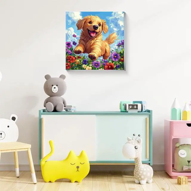 Alt view image 5 of 7 - Dog Paint by Numbers Kit for Kids with Frame - Cute Dog Paint by Number for Kids, Kid Painting by Number Kits Age 8-12 for Home Wall Decor 8X8inch (with Wooden Easel)