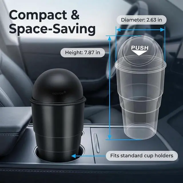 Alt view image 2 of 7 - Cup Holder Trash Can, Leakproof Car Trash Can with Lid, Trash Bin for Car Accessories, Mini Garbage Bin Organizer for Automotive Office Home Kitchen, Applicable to Women and Men