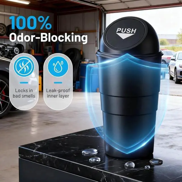 Alt view image 3 of 7 - Cup Holder Trash Can, Leakproof Car Trash Can with Lid, Trash Bin for Car Accessories, Mini Garbage Bin Organizer for Automotive Office Home Kitchen, Applicable to Women and Men