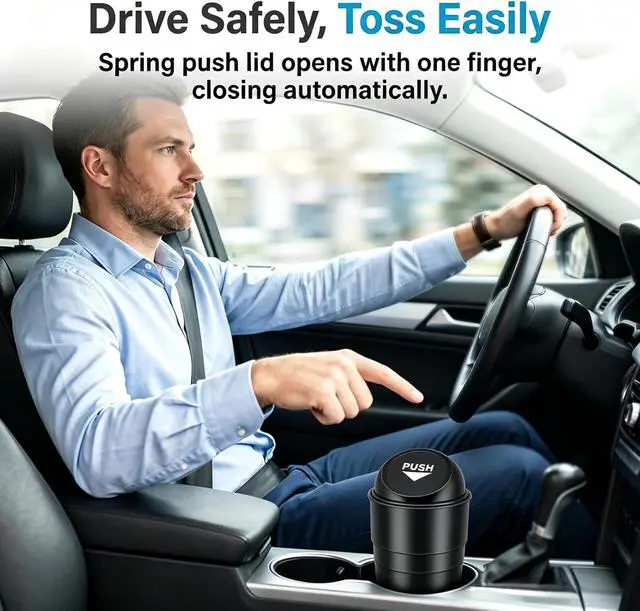 Alt view image 4 of 7 - Cup Holder Trash Can, Leakproof Car Trash Can with Lid, Trash Bin for Car Accessories, Mini Garbage Bin Organizer for Automotive Office Home Kitchen, Applicable to Women and Men