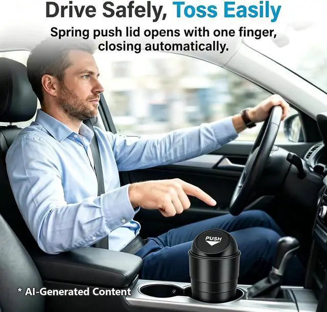 Alt view image 5 of 7 - Cup Holder Trash Can, Leakproof Car Trash Can with Lid, Trash Bin for Car Accessories, Mini Garbage Bin Organizer for Automotive Office Home Kitchen, Applicable to Women and Men