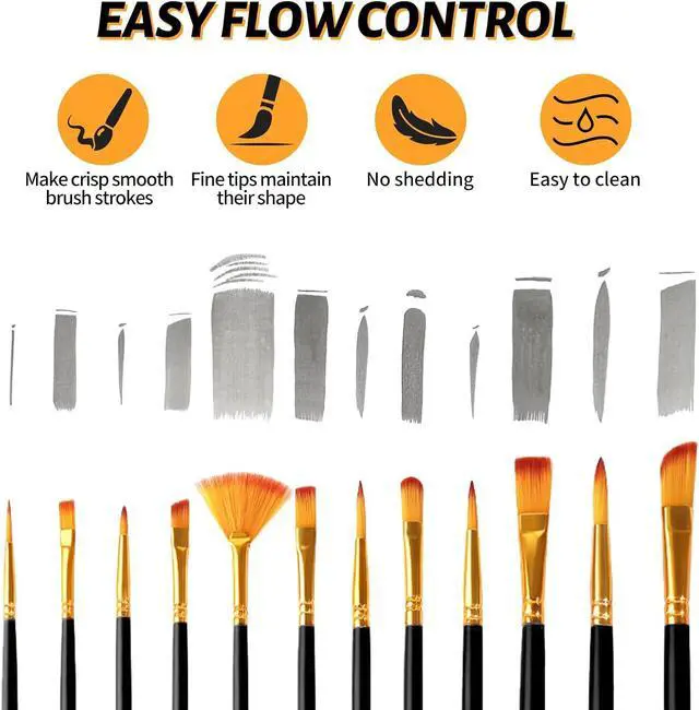 Alt view image 3 of 6 - Premium Paint Brushes Set 12 Pcs with Sponges, Anti-Shedding Artist Paintbrush for Acrylic Oil Watercolor, Precision Miniature Detailing Face Paint and Rock Painting for Kids Adults (Black)