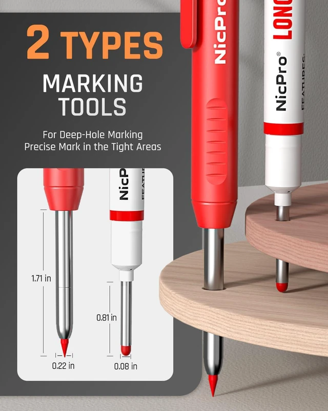 Alt view image 2 of 6 - CP1000 Carpenter Pencils with Sharpener, 2 Pack | Mechanical Carpenter Pencil+26 Refills, Deep Hole Long Nib Marker for Construction, Heavy Duty Woodworking Pencil for Marking