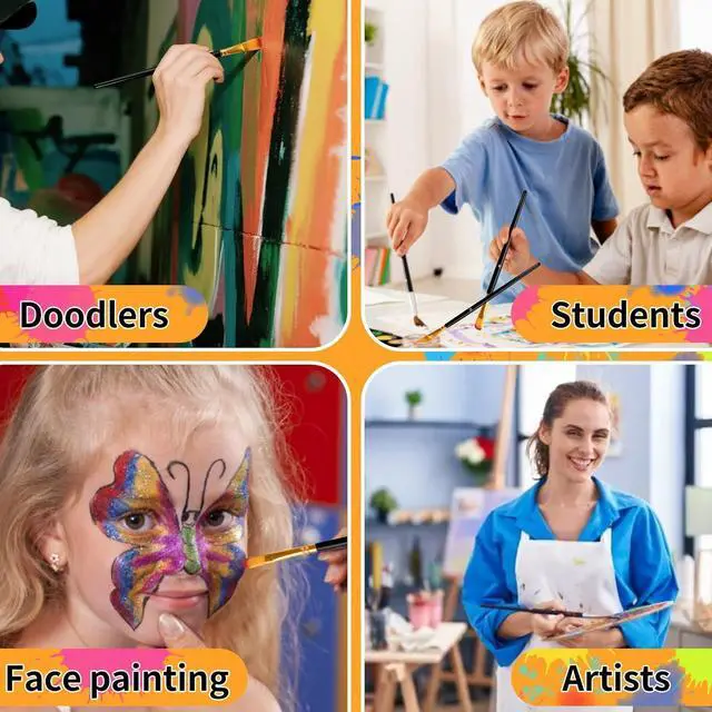 Alt view image 5 of 6 - Premium Paint Brushes Set 12 Pcs with Sponges, Anti-Shedding Artist Paintbrush for Acrylic Oil Watercolor, Precision Miniature Detailing Face Paint and Rock Painting for Kids Adults (Black)