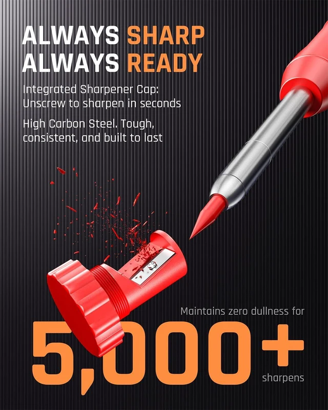 Alt view image 3 of 6 - CP1000 Carpenter Pencils with Sharpener, 2 Pack | Mechanical Carpenter Pencil+26 Refills, Deep Hole Long Nib Marker for Construction, Heavy Duty Woodworking Pencil for Marking
