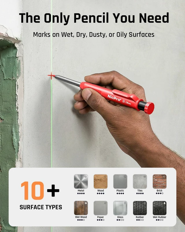 Alt view image 4 of 6 - CP1000 Carpenter Pencils with Sharpener, 2 Pack | Mechanical Carpenter Pencil+26 Refills, Deep Hole Long Nib Marker for Construction, Heavy Duty Woodworking Pencil for Marking