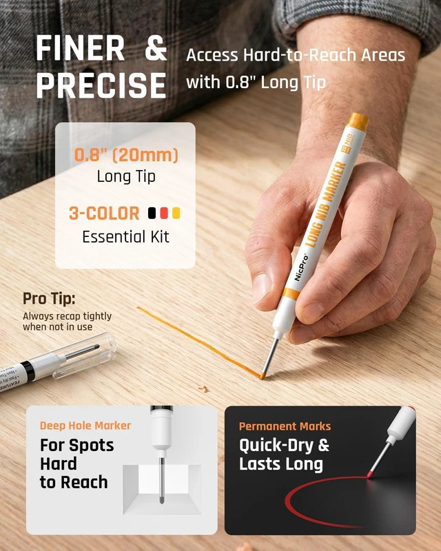 Alt view image 5 of 6 - CP1000 Carpenter Pencils with Sharpener, 2 Pack | Mechanical Carpenter Pencil+26 Refills, Deep Hole Long Nib Marker for Construction, Heavy Duty Woodworking Pencil for Marking