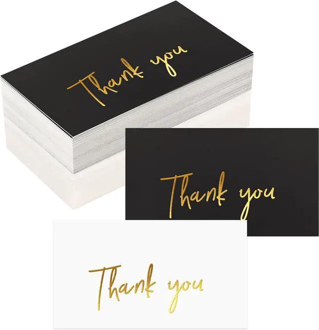 Main image of Gold Mini Thank You Cards Small Business 120 Pack, Gold Foil Stamped 2 x 3.5 Inch Flat Thank You for Your Order Cards, Black and White Professional Thank You for Your Support Cards for Packaging & Wed