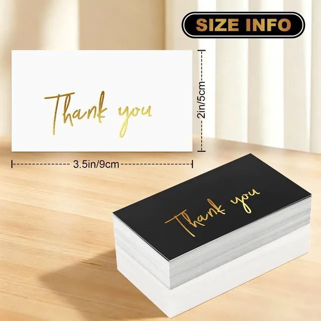 Alt view image 3 of 7 - Gold Mini Thank You Cards Small Business 120 Pack, Gold Foil Stamped 2 x 3.5 Inch Flat Thank You for Your Order Cards, Black and White Professional Thank You for Your Support Cards for Packaging & Wed