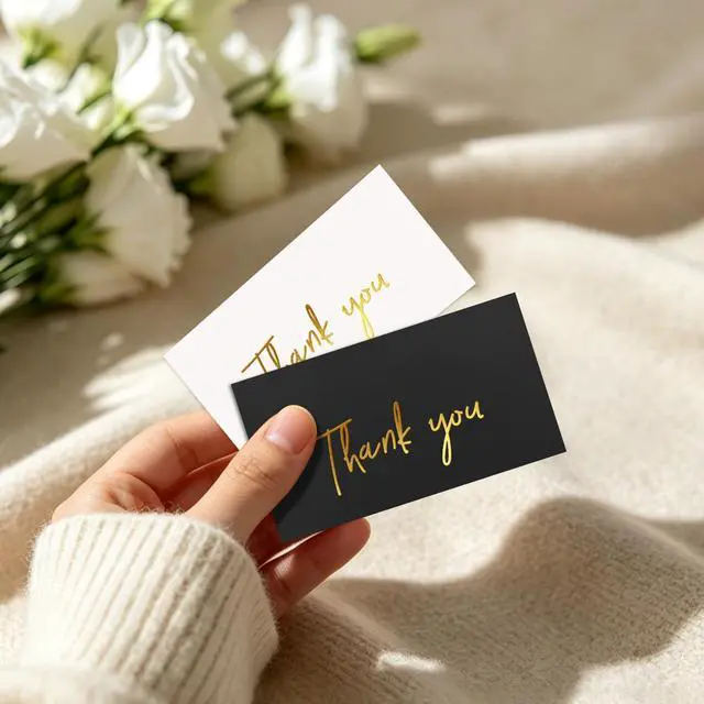 Alt view image 2 of 7 - Gold Mini Thank You Cards Small Business 120 Pack, Gold Foil Stamped 2 x 3.5 Inch Flat Thank You for Your Order Cards, Black and White Professional Thank You for Your Support Cards for Packaging & Wed