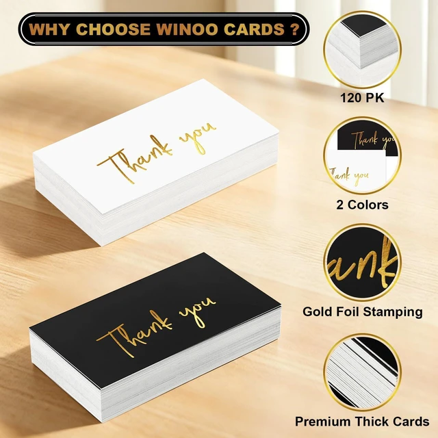 Alt view image 4 of 7 - Gold Mini Thank You Cards Small Business 120 Pack, Gold Foil Stamped 2 x 3.5 Inch Flat Thank You for Your Order Cards, Black and White Professional Thank You for Your Support Cards for Packaging & Wed