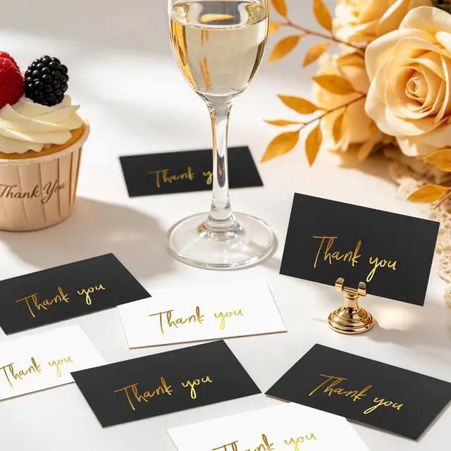 Alt view image 5 of 7 - Gold Mini Thank You Cards Small Business 120 Pack, Gold Foil Stamped 2 x 3.5 Inch Flat Thank You for Your Order Cards, Black and White Professional Thank You for Your Support Cards for Packaging & Wed