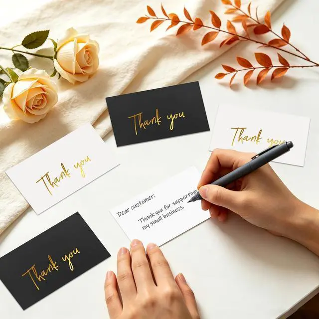 Alt view image 6 of 7 - Gold Mini Thank You Cards Small Business 120 Pack, Gold Foil Stamped 2 x 3.5 Inch Flat Thank You for Your Order Cards, Black and White Professional Thank You for Your Support Cards for Packaging & Wed