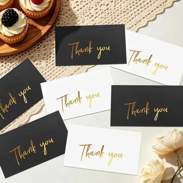 Alt view image 7 of 7 - Gold Mini Thank You Cards Small Business 120 Pack, Gold Foil Stamped 2 x 3.5 Inch Flat Thank You for Your Order Cards, Black and White Professional Thank You for Your Support Cards for Packaging & Wed