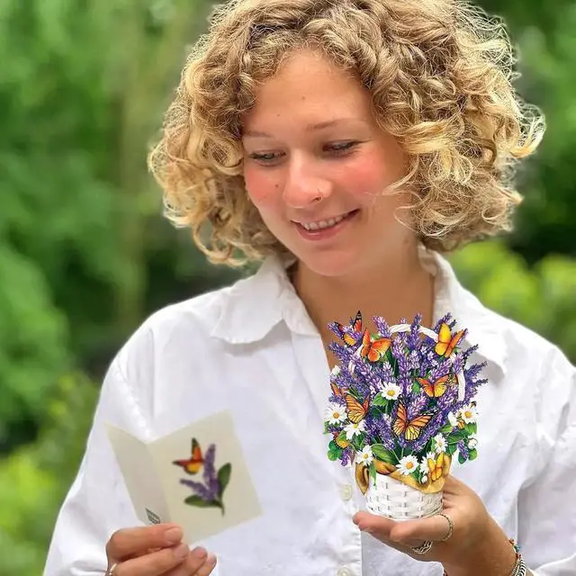 Alt view image 2 of 7 - Pop Up Cards, Mini Lavender & Butterflies, 5.5 Inch Life Sized Forever Flower Bouquet 3D Popup Greeting Card, Birthday Cards, Thank You Card, Blank Notecard & Envelope