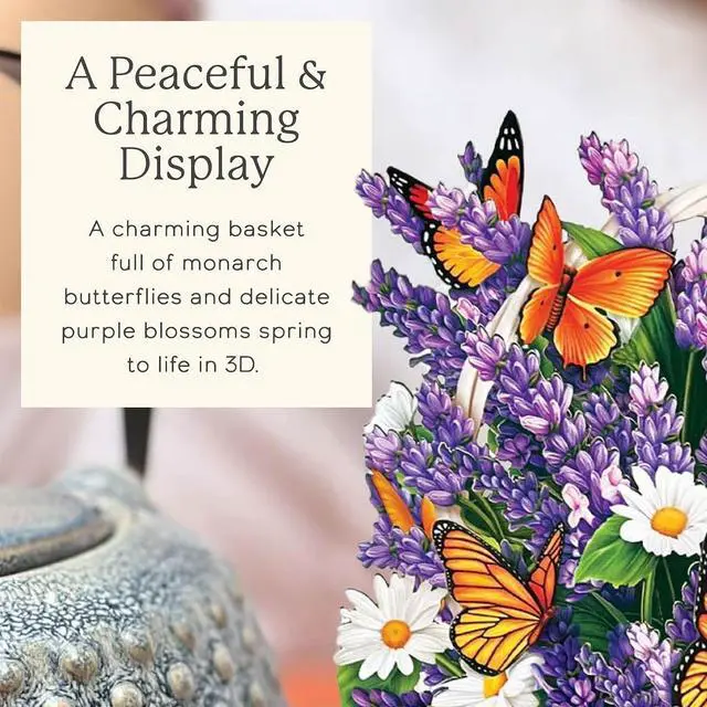 Alt view image 3 of 7 - Pop Up Cards, Mini Lavender & Butterflies, 5.5 Inch Life Sized Forever Flower Bouquet 3D Popup Greeting Card, Birthday Cards, Thank You Card, Blank Notecard & Envelope