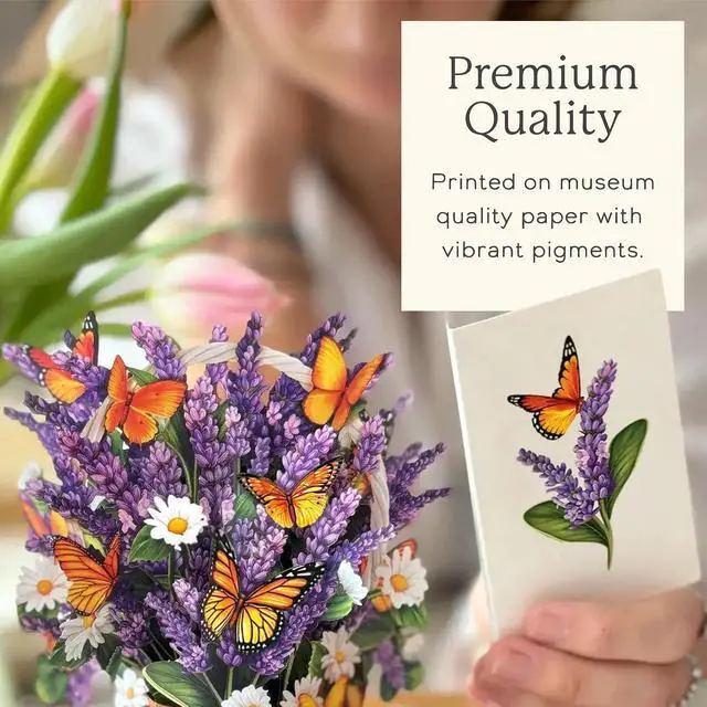 Alt view image 5 of 7 - Pop Up Cards, Mini Lavender & Butterflies, 5.5 Inch Life Sized Forever Flower Bouquet 3D Popup Greeting Card, Birthday Cards, Thank You Card, Blank Notecard & Envelope