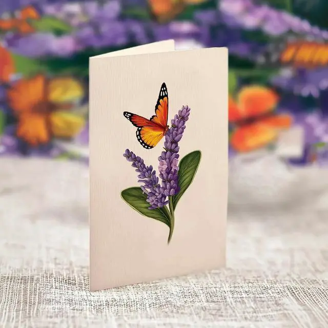Alt view image 6 of 7 - Pop Up Cards, Mini Lavender & Butterflies, 5.5 Inch Life Sized Forever Flower Bouquet 3D Popup Greeting Card, Birthday Cards, Thank You Card, Blank Notecard & Envelope