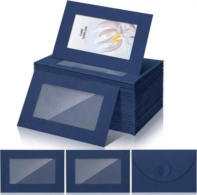 Main image of 50 Pcs Gift Card Envelopes with Clear Window 4 x 2.8 Inch Blank Mini Envelopes with Heart Shaped Clasp Gift Card Sleeves for Valentine Cards Party Greeting Invitation (Navy Blue)