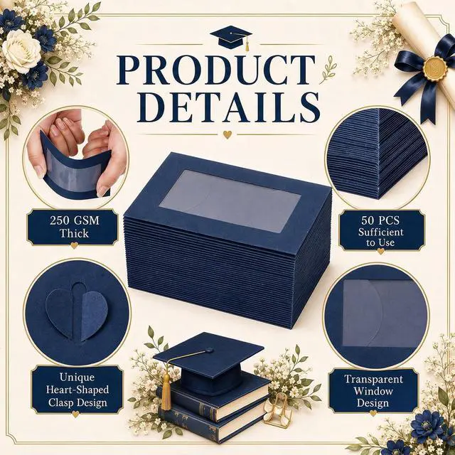 Alt view image 4 of 7 - 50 Pcs Gift Card Envelopes with Clear Window 4 x 2.8 Inch Blank Mini Envelopes with Heart Shaped Clasp Gift Card Sleeves for Valentine Cards Party Greeting Invitation (Navy Blue)