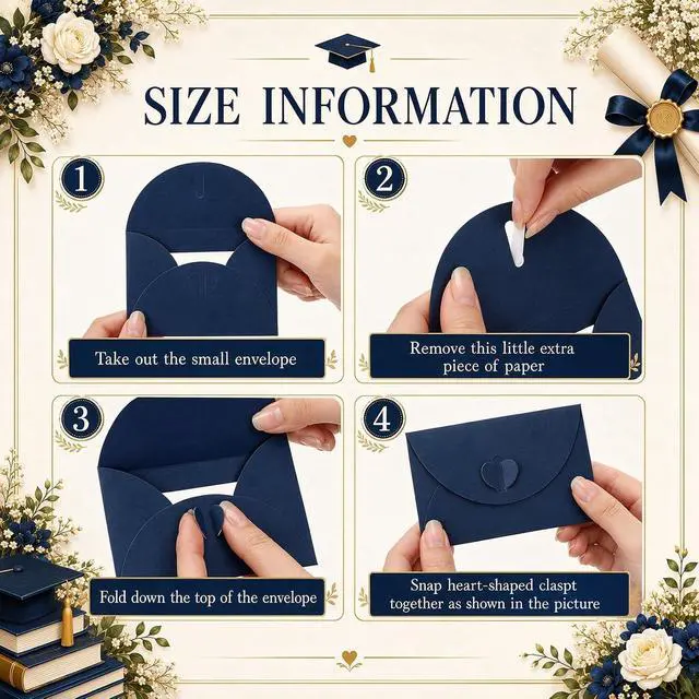 Alt view image 6 of 7 - 50 Pcs Gift Card Envelopes with Clear Window 4 x 2.8 Inch Blank Mini Envelopes with Heart Shaped Clasp Gift Card Sleeves for Valentine Cards Party Greeting Invitation (Navy Blue)