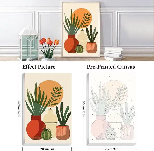 Alt view image 3 of 7 - Easy Plant Framed Paint by Numbers Kit for Adults Beginner 8x12 Inch | For Adults & Kids Ages 8-12, DIY Acrylic Painting, Simple Paint by Numbers with frame, Stress Relief Home Wall Decor Gifts