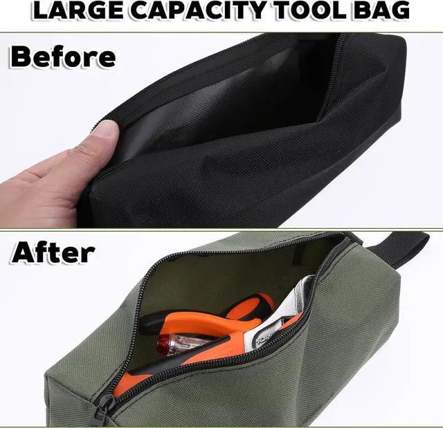 Alt view image 5 of 7 - 4PCS Canvas Tool Pouch with Zipper 11.8",9.84" Heavy Duty Tool Pouch Bag | Tool Pouch Zipper Bag Multipurpose Storage Bag with Carabiner for Tools, Screwdriver, Small Wrench, Screw Organizers-2S+2L
