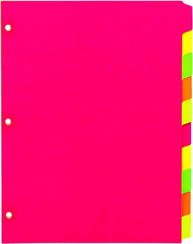 Main image of 10 Part Dividers 1 Pack of 10 Tabbed Set for 3-Ring Binder, Page Separators for Home, Office, School Organization 8.5 x 11 Inches Neon Colors