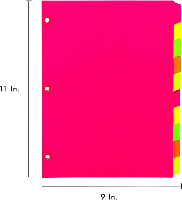 Alt view image 3 of 7 - 10 Part Dividers 1 Pack of 10 Tabbed Set for 3-Ring Binder, Page Separators for Home, Office, School Organization 8.5 x 11 Inches Neon Colors