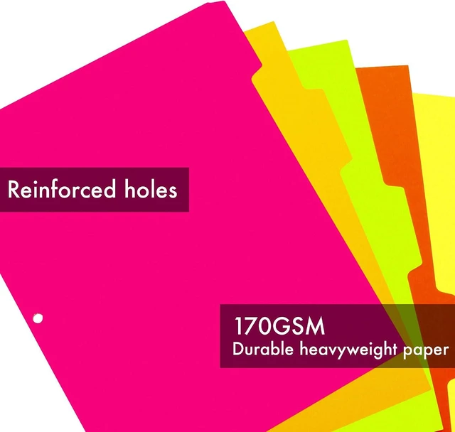 Alt view image 4 of 7 - 10 Part Dividers 1 Pack of 10 Tabbed Set for 3-Ring Binder, Page Separators for Home, Office, School Organization 8.5 x 11 Inches Neon Colors