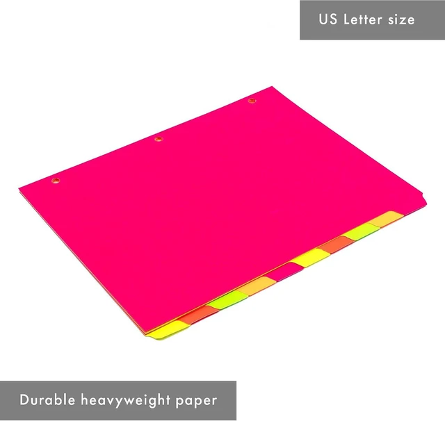 Alt view image 5 of 7 - 10 Part Dividers 1 Pack of 10 Tabbed Set for 3-Ring Binder, Page Separators for Home, Office, School Organization 8.5 x 11 Inches Neon Colors