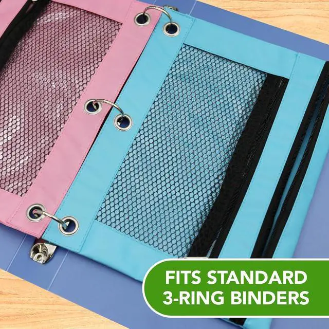 Alt view image 4 of 7 - Pencil Pouch for 3 Ring Binder, Heavy Duty Canvas Dual Zipper Pen Bag with Clear Window, Smooth Metal Zipper, Fit Standard 3-Ring Binders for School Office Travel Supplies (Sky Blue)