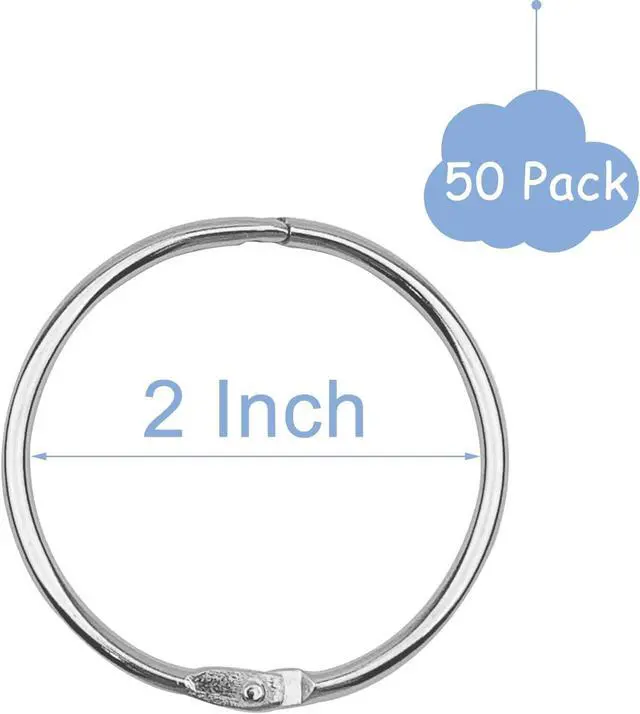 Alt view image 3 of 7 - 2 Inch (50 Pack) Nickel Plated Steel Binder Rings, Silver, for School, Home, or Office