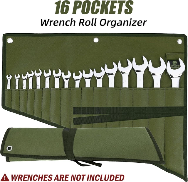Alt view image 2 of 7 - Wrench Roll Organizer 16 Pockets, Wrench Pouch Roll Up | Water Proof Oxford Cloth, Tool Roll Bag for Wrenches Organization, Green