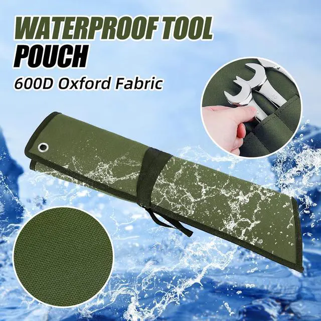 Alt view image 3 of 7 - Wrench Roll Organizer 16 Pockets, Wrench Pouch Roll Up | Water Proof Oxford Cloth, Tool Roll Bag for Wrenches Organization, Green