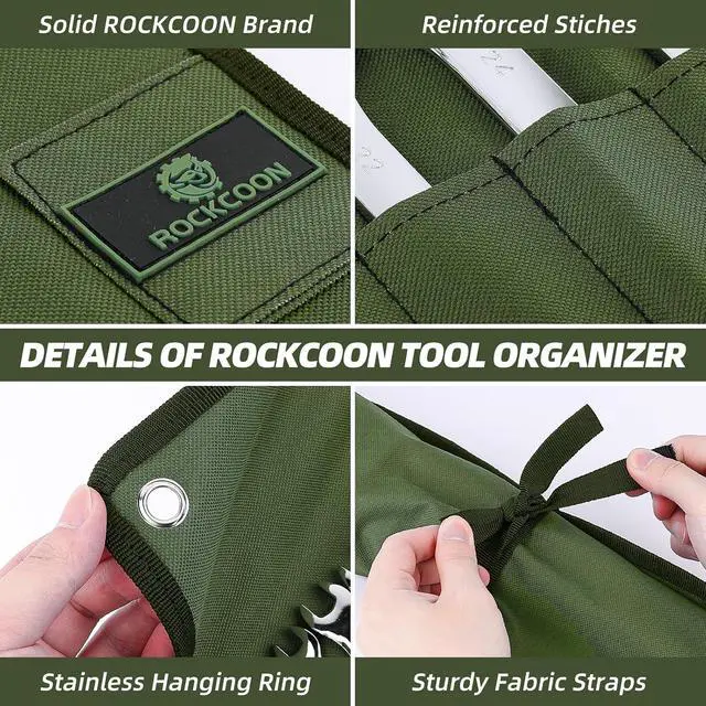 Alt view image 6 of 7 - Wrench Roll Organizer 16 Pockets, Wrench Pouch Roll Up | Water Proof Oxford Cloth, Tool Roll Bag for Wrenches Organization, Green