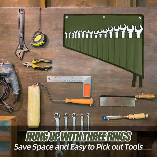 Alt view image 5 of 7 - Wrench Roll Organizer 16 Pockets, Wrench Pouch Roll Up | Water Proof Oxford Cloth, Tool Roll Bag for Wrenches Organization, Green