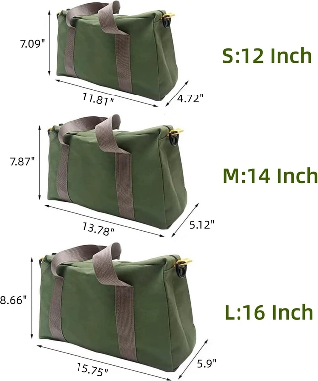 Alt view image 2 of 7 - 12 Inch Wide Mouth Tool Bag, Heavy Duty Canvas Tool Storage Bag for Men, Large Capacity Tool Tote Bag for Electricians, Power Tool Organizer Pouch