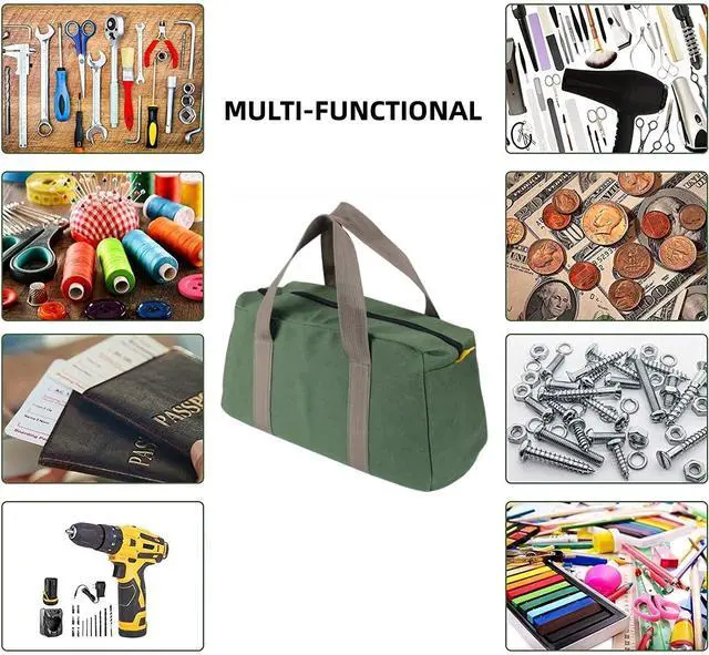 Alt view image 6 of 7 - 12 Inch Wide Mouth Tool Bag, Heavy Duty Canvas Tool Storage Bag for Men, Large Capacity Tool Tote Bag for Electricians, Power Tool Organizer Pouch