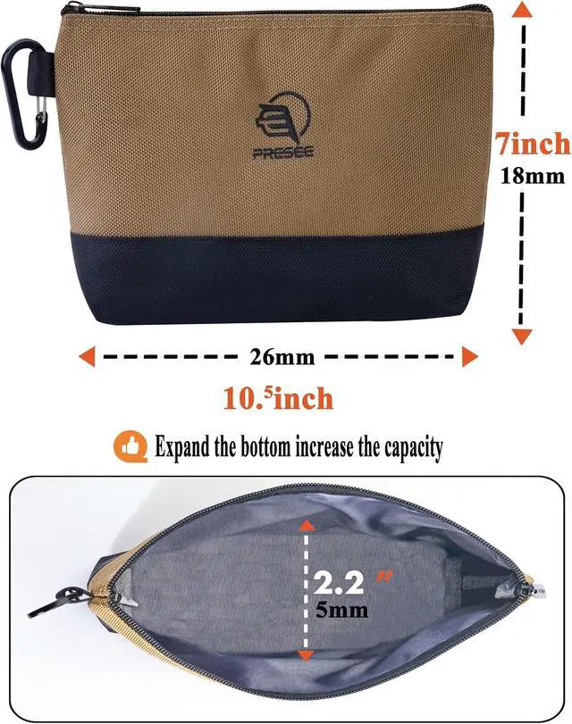Alt view image 2 of 7 - 2-Pack 10.5" Heavy-Duty Tool Pouch, 1680D Nylon, Zipper, Green Khaki