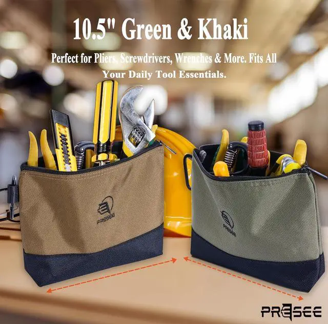 Alt view image 5 of 7 - 2-Pack 10.5" Heavy-Duty Tool Pouch, 1680D Nylon, Zipper, Green Khaki