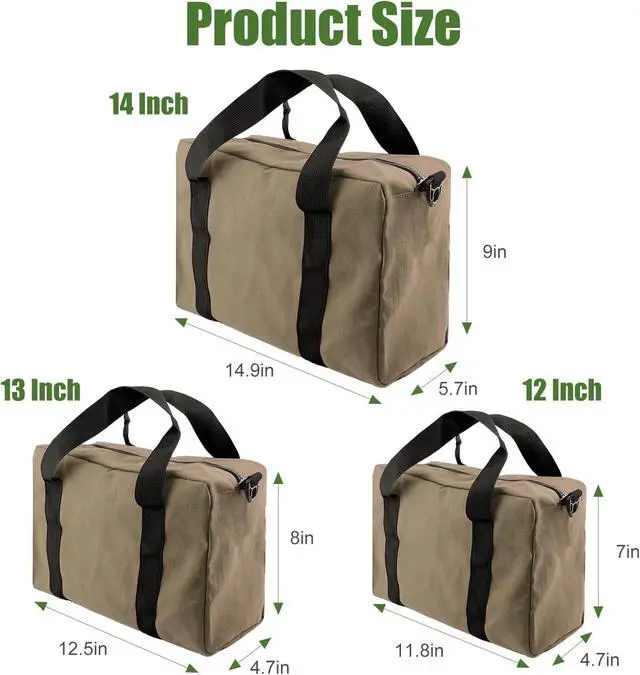 Alt view image 3 of 7 - Small Tool Bag, Close Top Wide Mouth Tool Organizer Bag, Large Tool Bags | for Men,Canvas Tool Storage Bag for Storage Handbag for Screwdrivers,Wrench,Pliers Hand Tools (Khaki, 12 Inch)