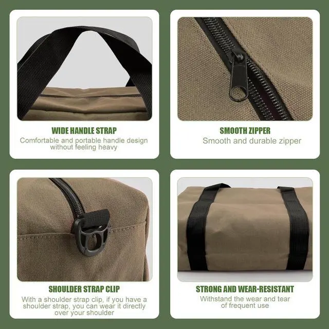Alt view image 4 of 7 - Small Tool Bag, Close Top Wide Mouth Tool Organizer Bag, Large Tool Bags | for Men,Canvas Tool Storage Bag for Storage Handbag for Screwdrivers,Wrench,Pliers Hand Tools (Khaki, 12 Inch)