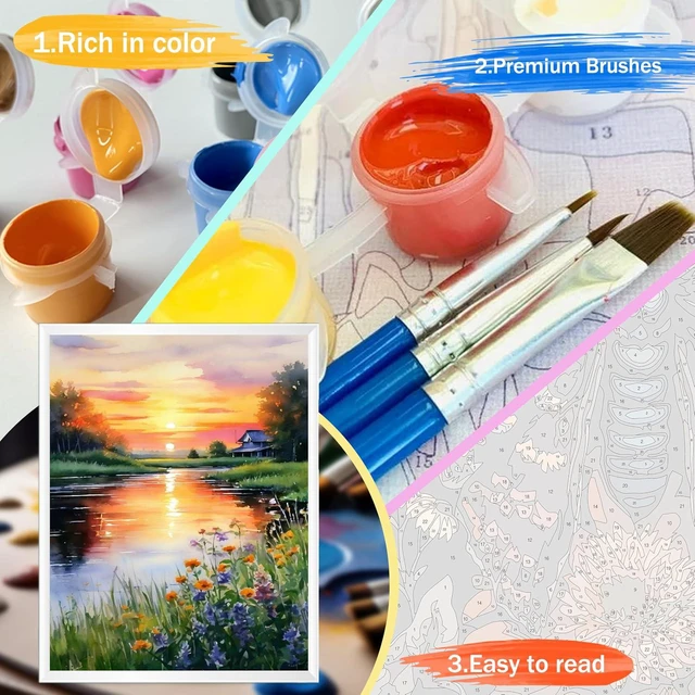 Alt view image 5 of 7 - Paint by Numbers Kits for Adults - Landscape Paint by Numbers for Adults Canvas,Sunset Paint by Number Adult for Gifts Home Wall Decor 16x20inch