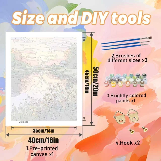 Alt view image 4 of 7 - Paint by Numbers Kits for Adults - Landscape Paint by Numbers for Adults Canvas,Sunset Paint by Number Adult for Gifts Home Wall Decor 16x20inch