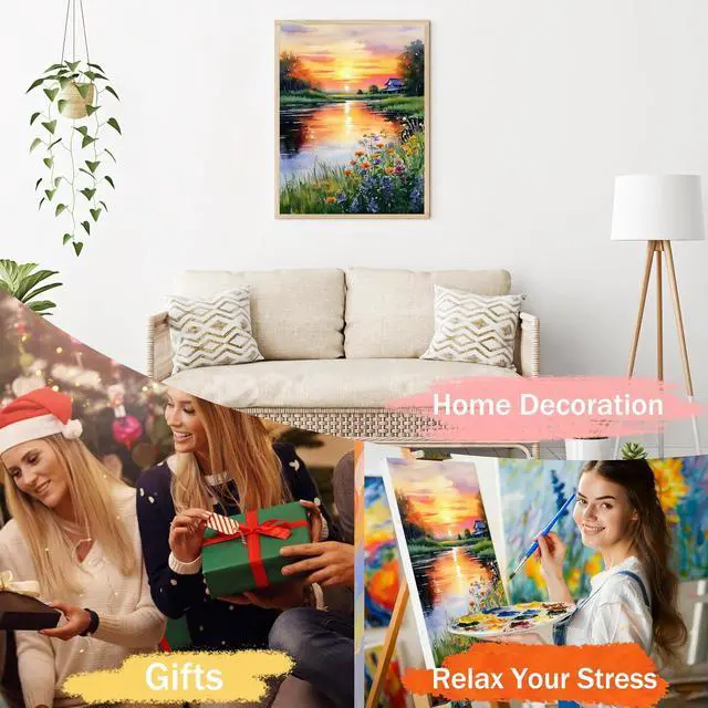 Alt view image 6 of 7 - Paint by Numbers Kits for Adults - Landscape Paint by Numbers for Adults Canvas,Sunset Paint by Number Adult for Gifts Home Wall Decor 16x20inch