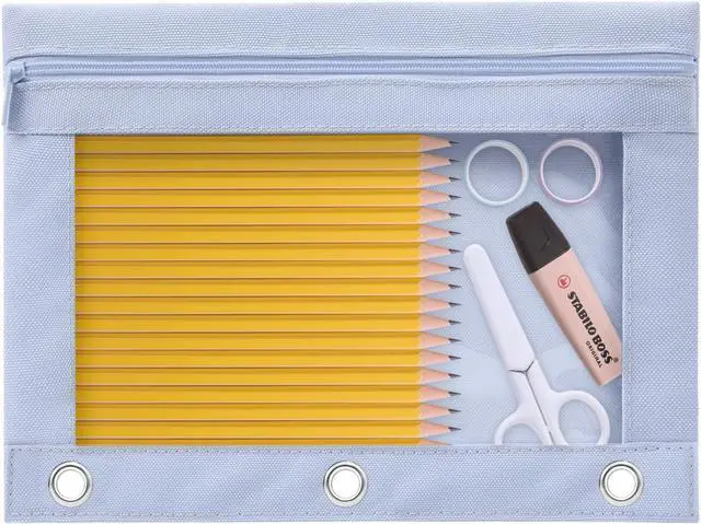 Main image of 3 Ring Binder Pencil Pouch, Durable Pencil Case for School Supplies, Classroom Must Haves, 3-Hole Design Fits Binders, Zipper Closure, Ideal for Students/Back to School Light Blue